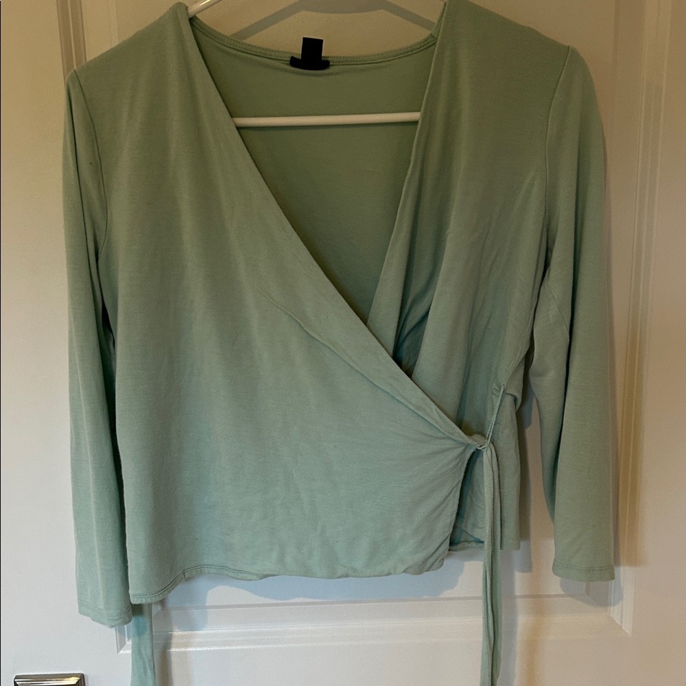 J. Crew Soft Green Wrap Blouse XS